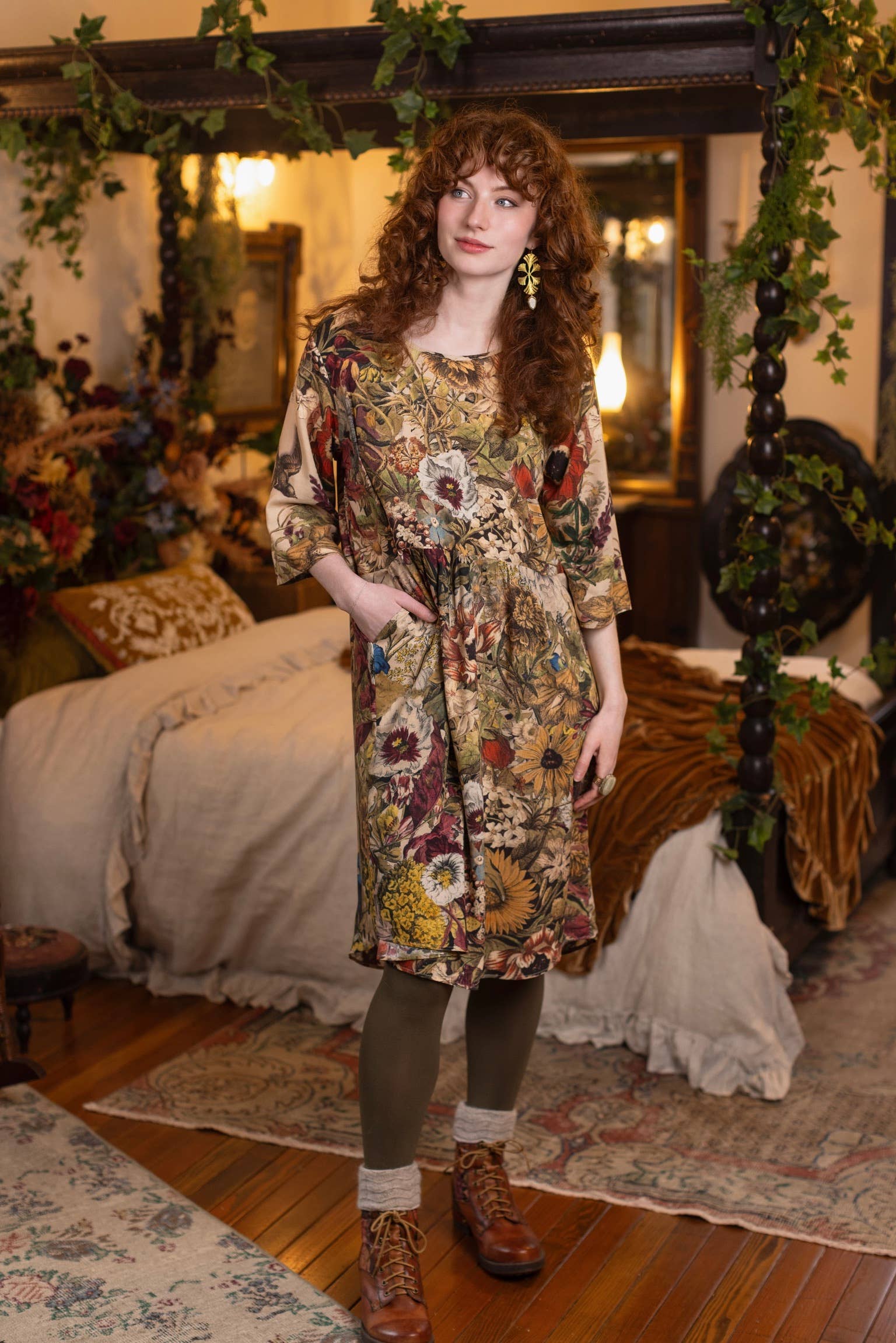 Golden Hour Artist Dress Tunic w/ Pockets & Floral Print - Suttles & Seawinds
