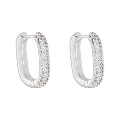 Earring Shiny Oblong Hoop Gold  With Encrusted Crystals - Suttles & Seawinds