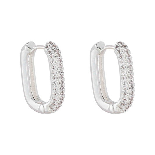 MERX - EARRING SHINY OBLONG HOOP GOLD  WITH ENCRUSTED CRYSTALS