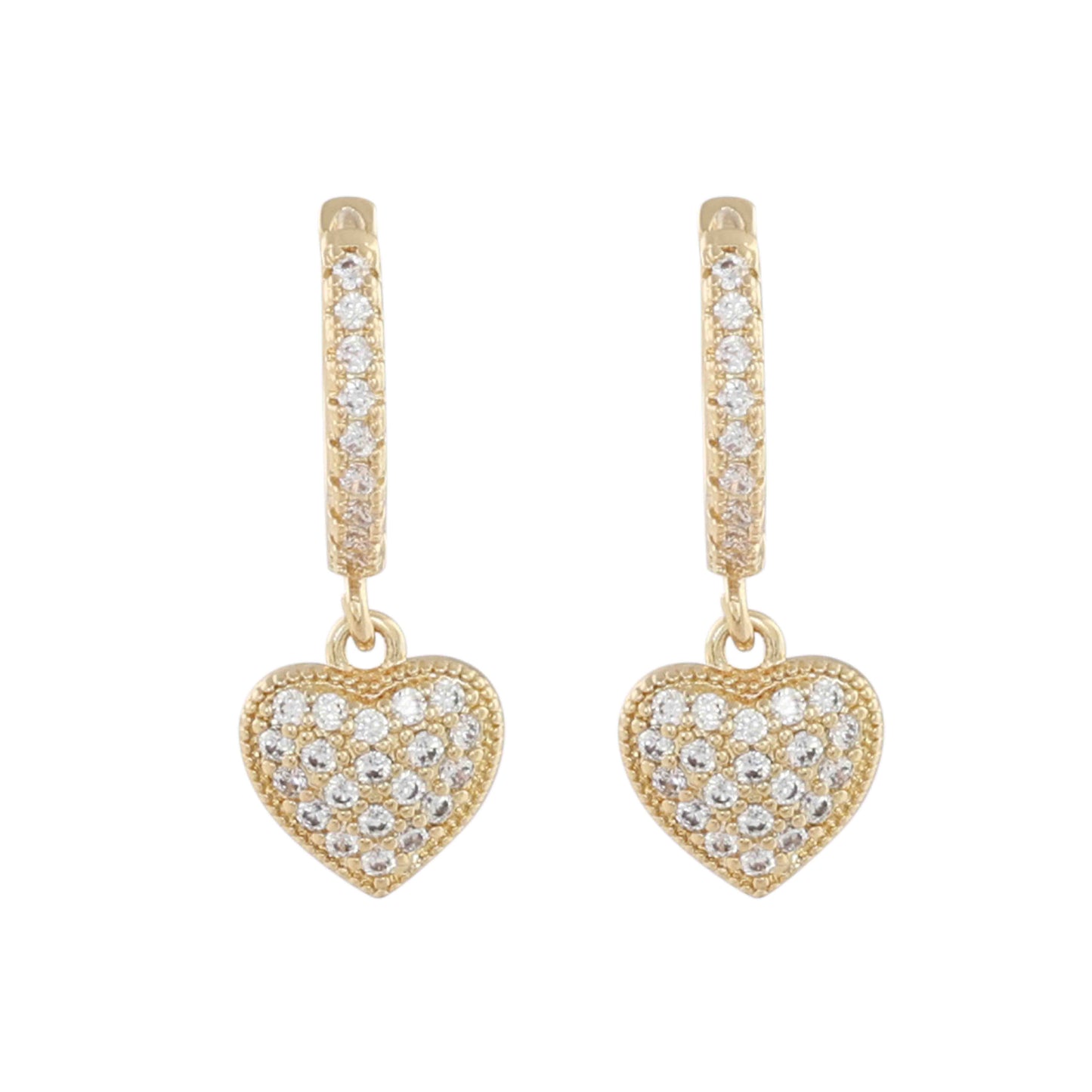 MERX - EARRING SHINY GOLD CRYSTAL HOOP WITHHEART DROP