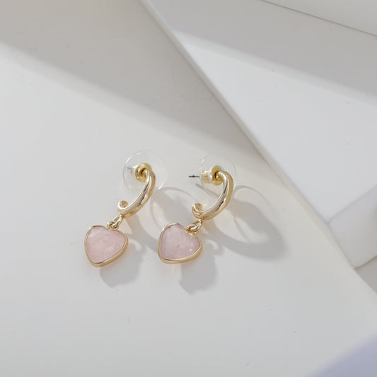 HEART ROSE QUARTZ CRYSTAL DROP EARRING
