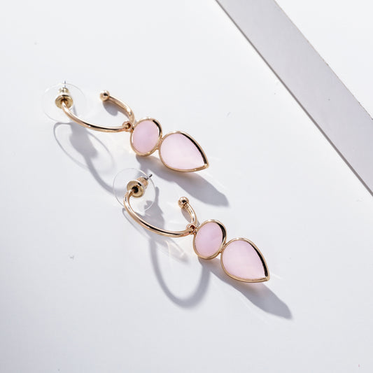 ROSE QUARTZ OVAL & TEARDROP HOOP EARRINGS