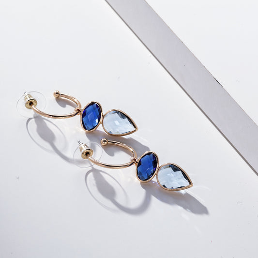SAPPHIRE BLUE CRYSTAL OVAL & TEARDROP HOOP EARRINGS