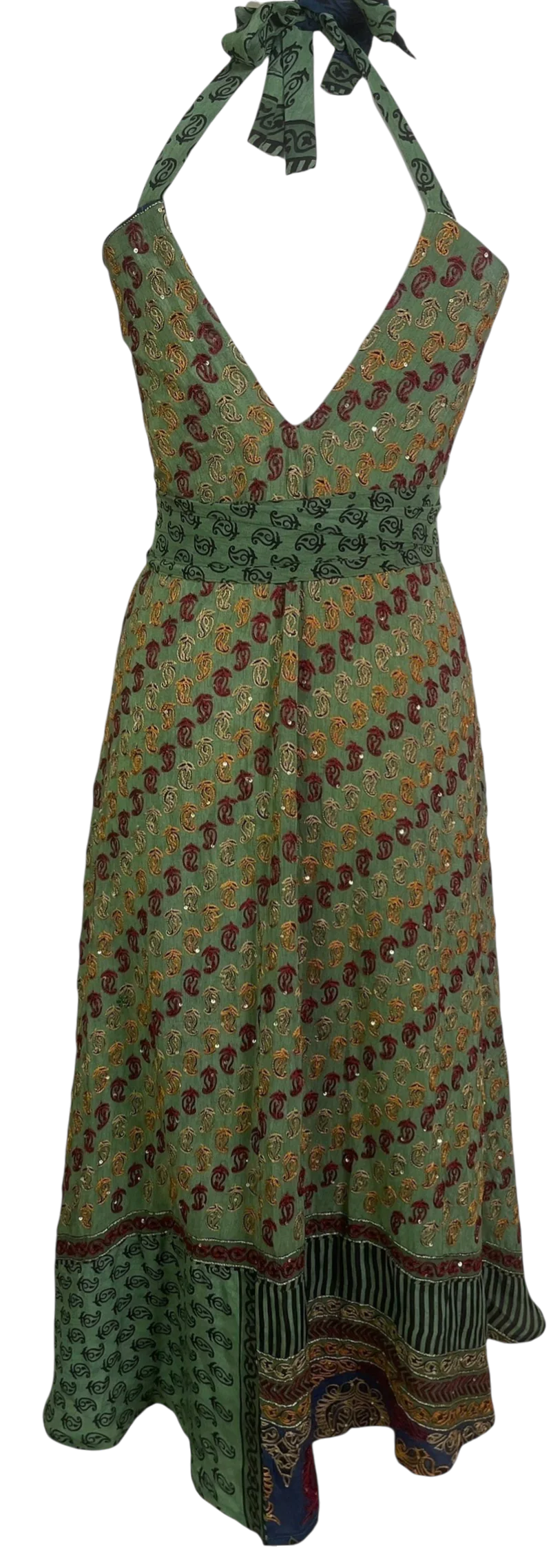 Embroidered Petal  Silk Maxi Dress with Belt