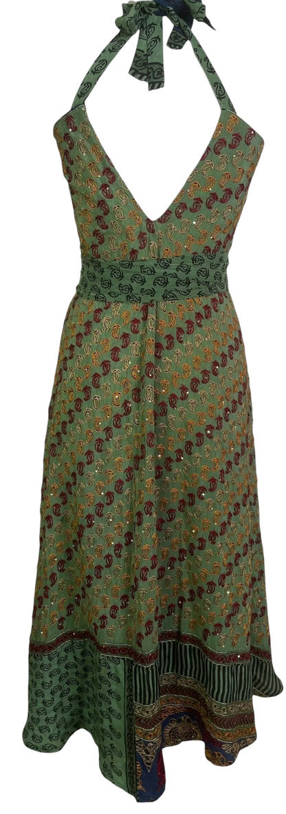 Embroidered Petal  Silk Maxi Dress with Belt