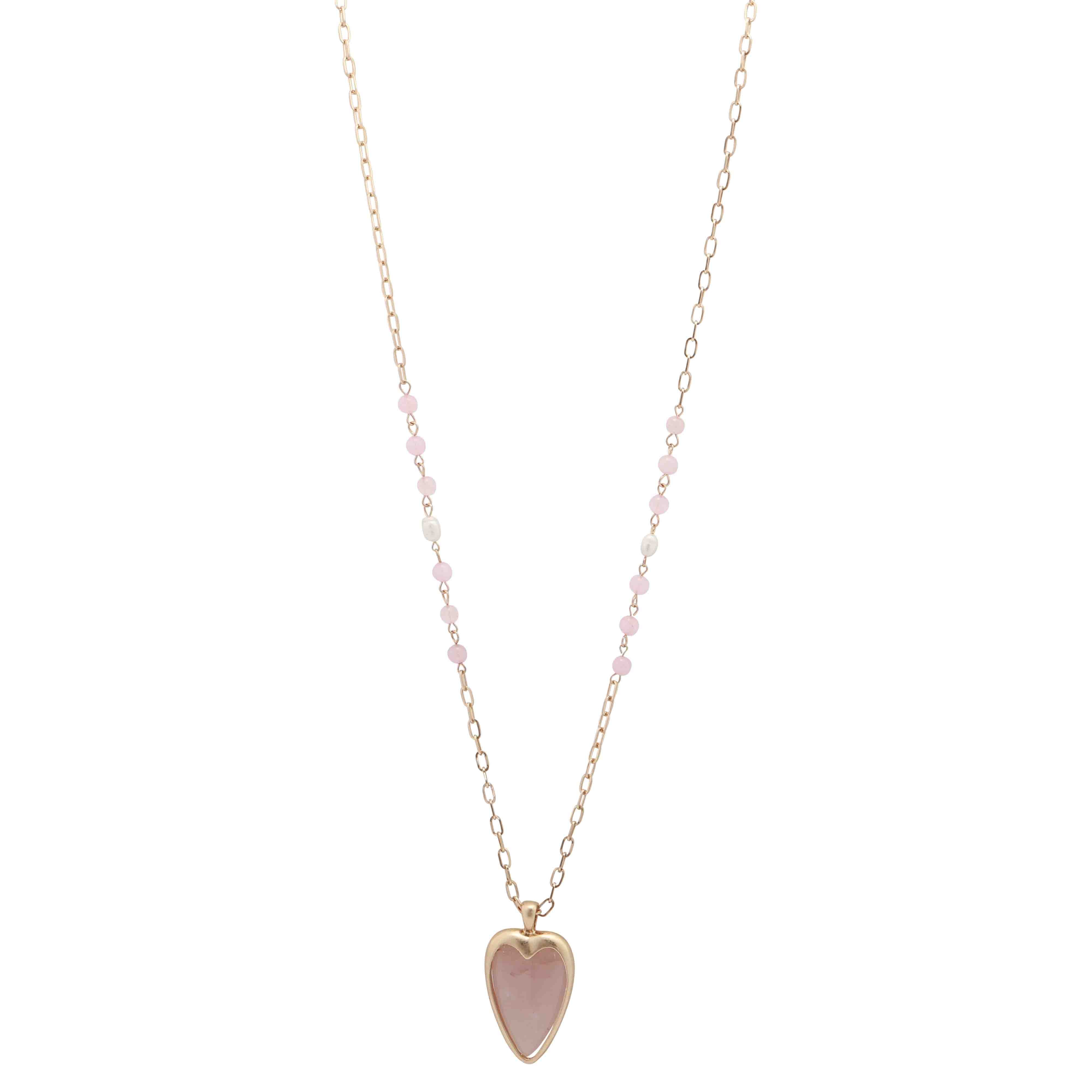 MERX -  ROSE QUARTZ  HEART & CHAIN NECKLACE