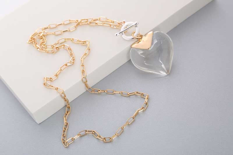 Crystal Heart Necklace, Silver Chain, Gold Chain, Heart Gold Chain