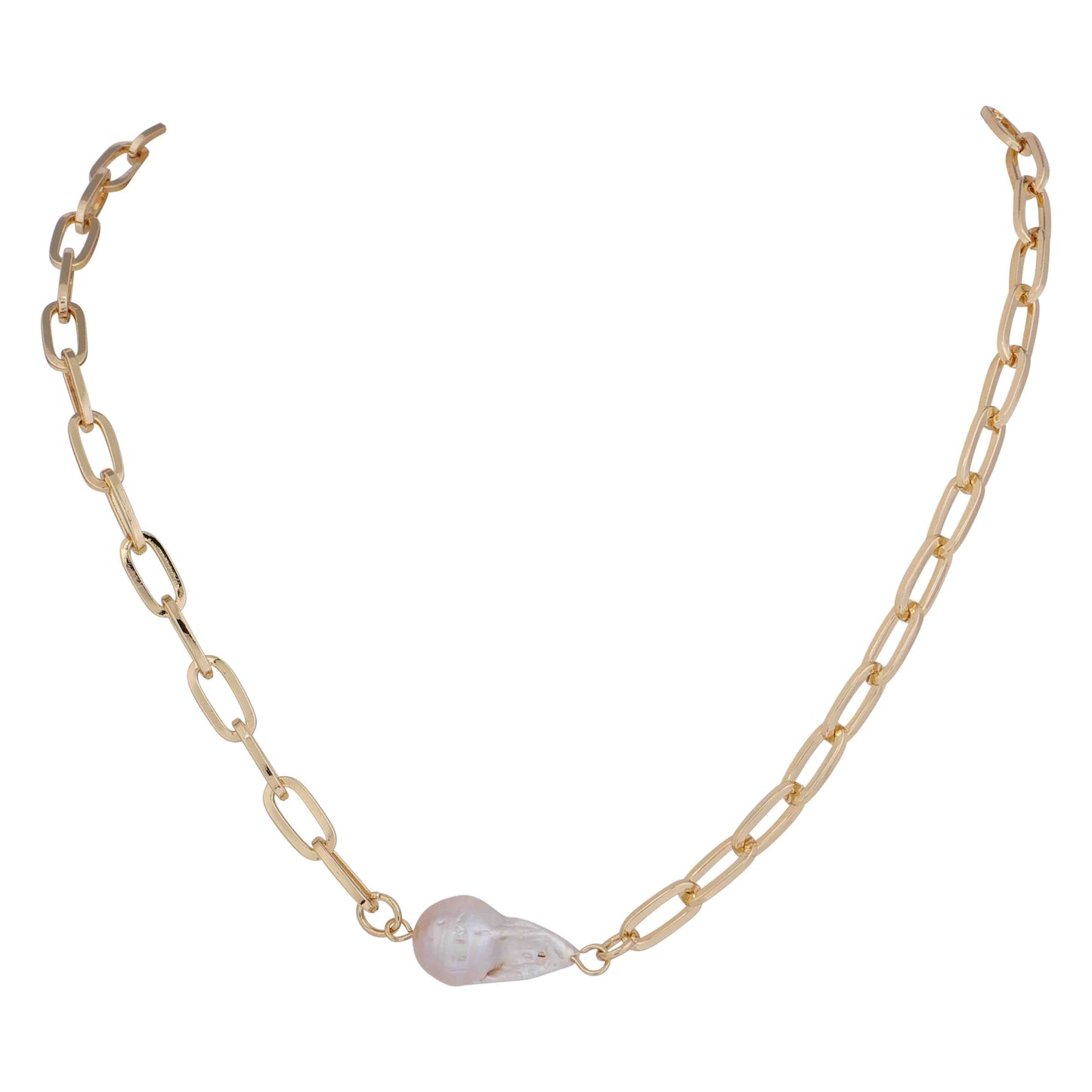 MERX -  BAROQUE FAUX PEARL & CHAIN NECKLACE