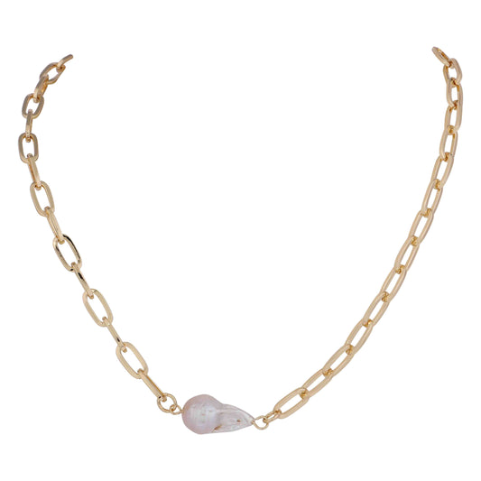 MERX -  BAROQUE FAUX PEARL & CHAIN NECKLACE
