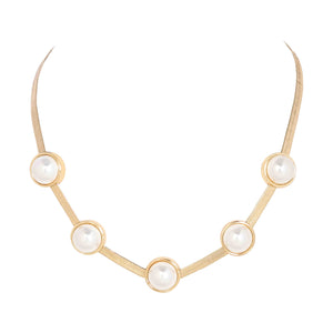 MERX -  GLASS PEARL & FLAT CHAIN NECKLACE