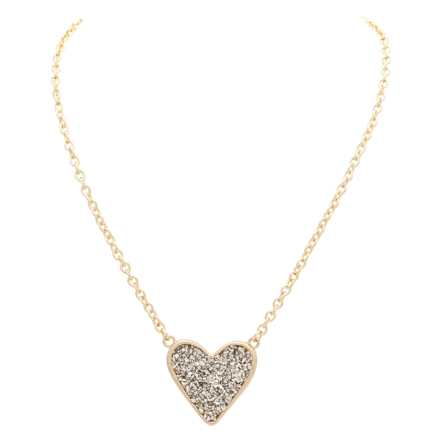 MERX - HEART ENCRUSTED WITH CRUSTALS ON A LIGHWEIGHT GOLD FINISH CHAIN