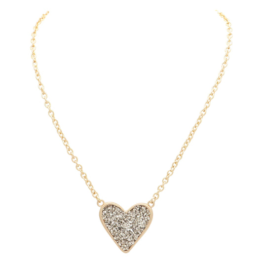 MERX - HEART ENCRUSTED WITH CRUSTALS ON A LIGHWEIGHT GOLD FINISH CHAIN