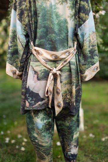 The Mythmaker Matinée Duster Kimono w/ landscape & unicorn - Suttles & Seawinds
