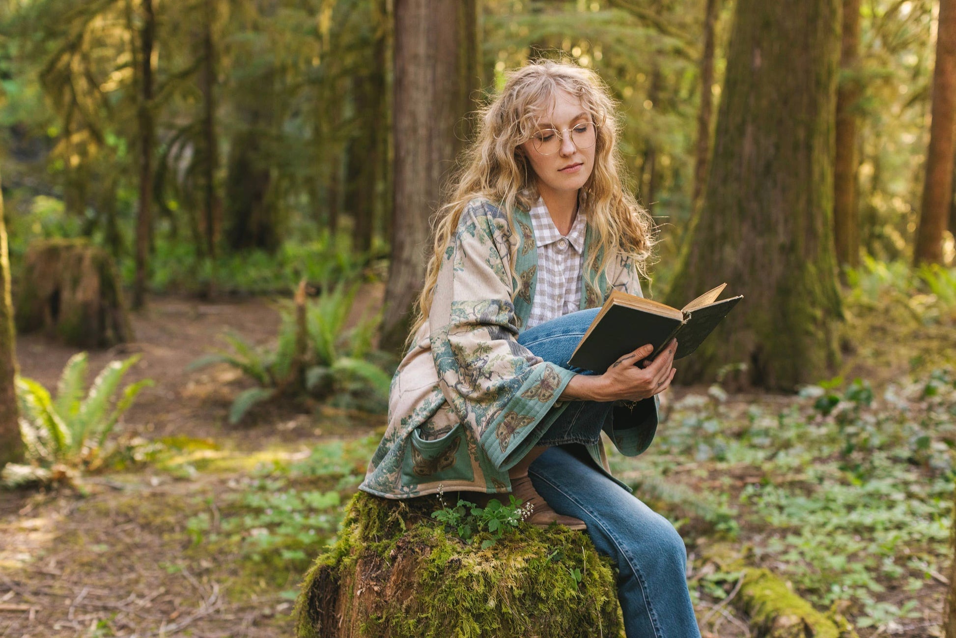Earth & Sky Fleece Cottage Cardigan Kimono Jacket w/Trees - Suttles & Seawinds
