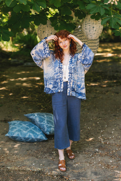 Let The Light In Pixie Duster Cropped Kimono w/ Delft Print - Suttles & Seawinds