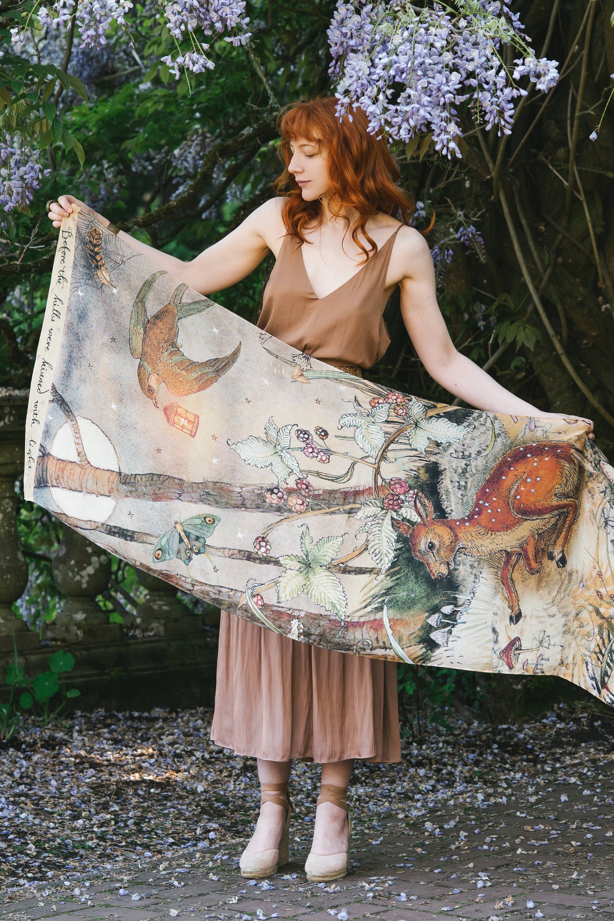 Market of Stars (Worldwide) - Lovelight Scarf with woodland deer, swallow & poetry