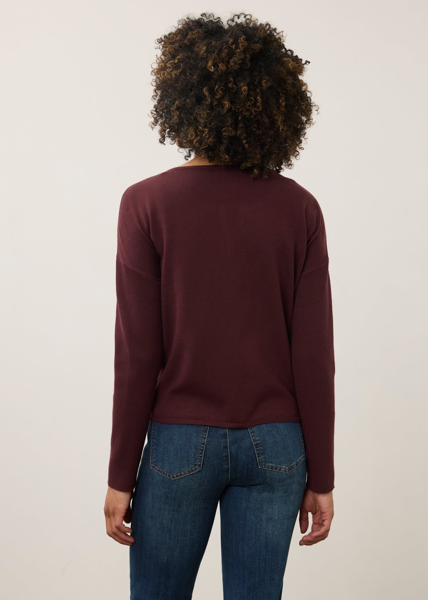 Notch Neck Rib Sleeve Sweater