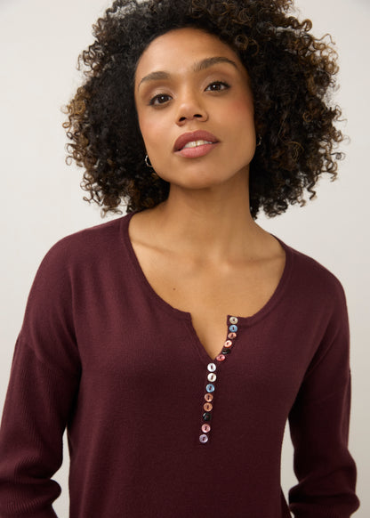 Notch Neck Rib Sleeve Sweater