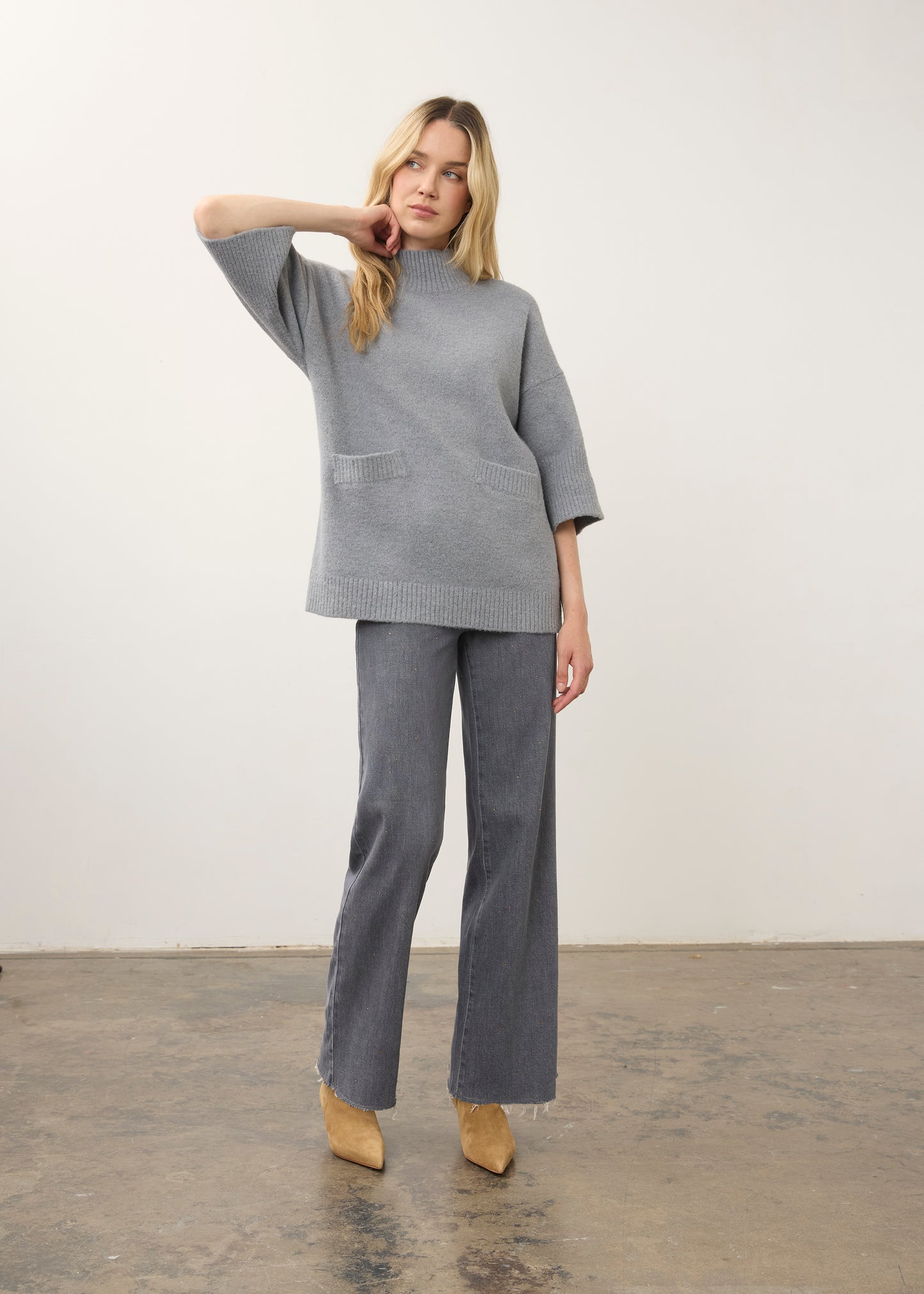 Mock Neck 3/4 Sleeve Sweater