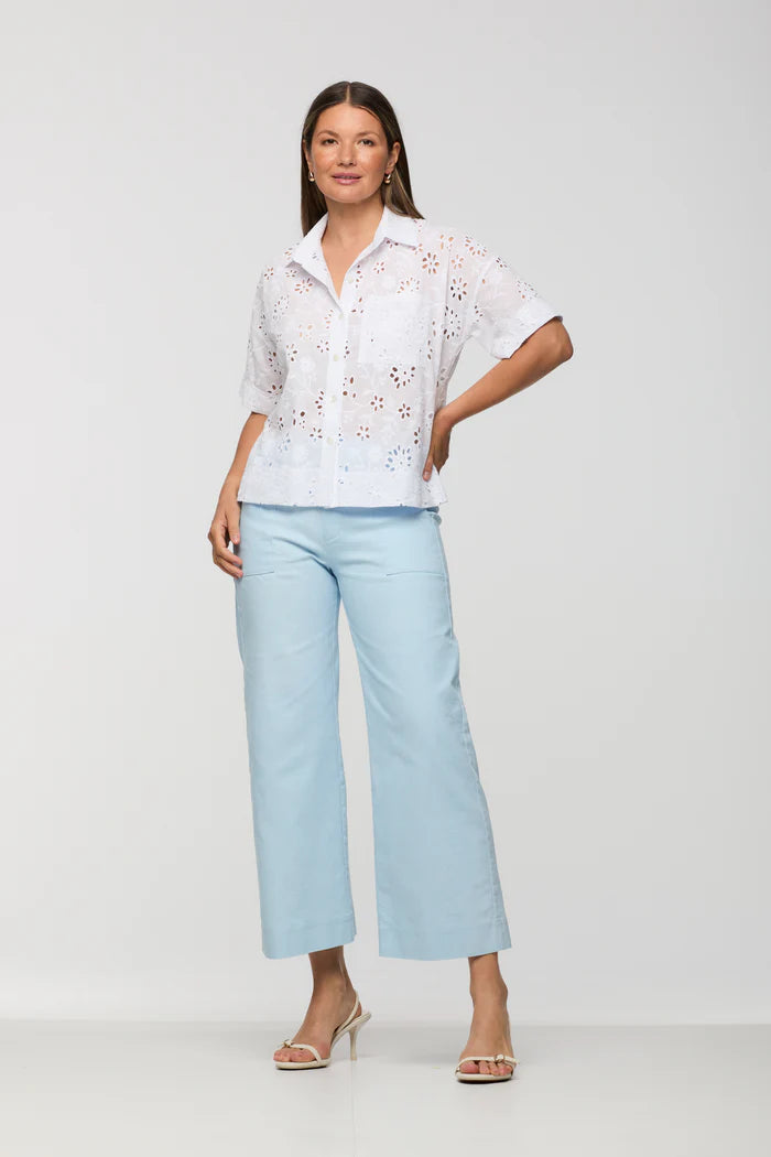 Eyelet Elbow-Sleeve Shirt