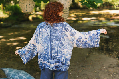 Let The Light In Pixie Duster Cropped Kimono w/ Delft Print - Suttles & Seawinds