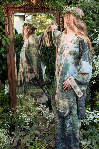 The Mythmaker Matinée Duster Kimono w/ landscape & unicorn - Suttles & Seawinds