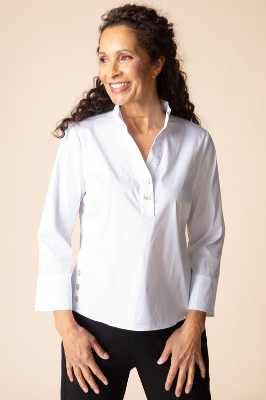 Half Placket Pullover Shirt White