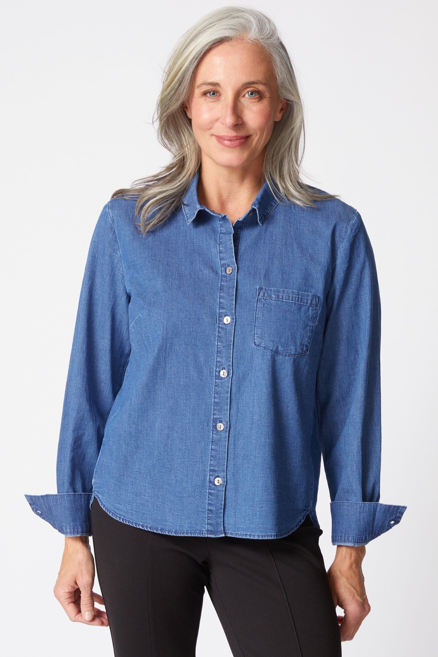 HABITAT - SHAPED HEM SHIRT DENIM