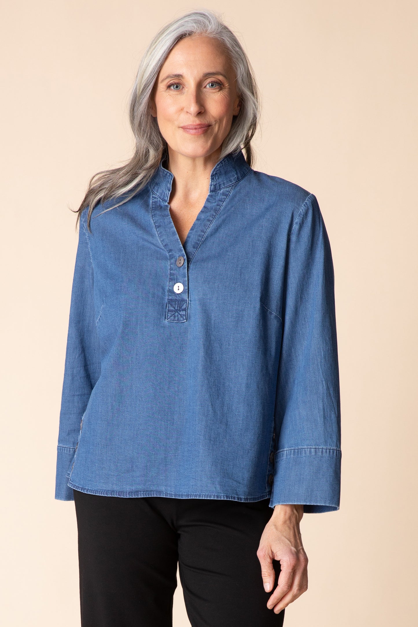 Half Placket Pullover Shirt Denim