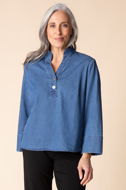 Half Placket Pullover Shirt Denim