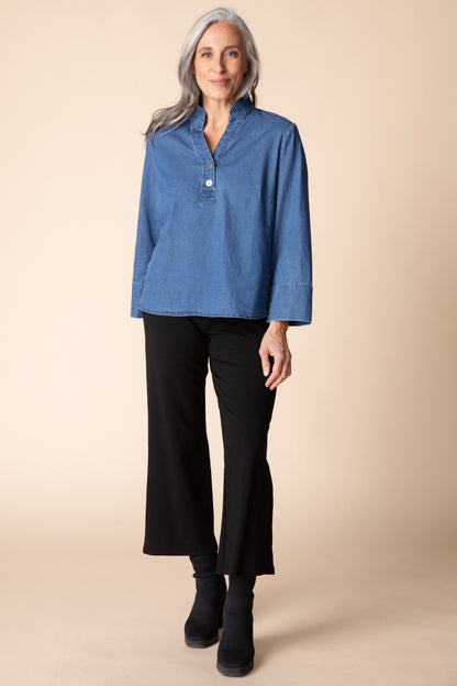 Half Placket Pullover Shirt Denim