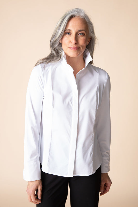 HABITAT Hidden Placket Knit Mix Shirt in White