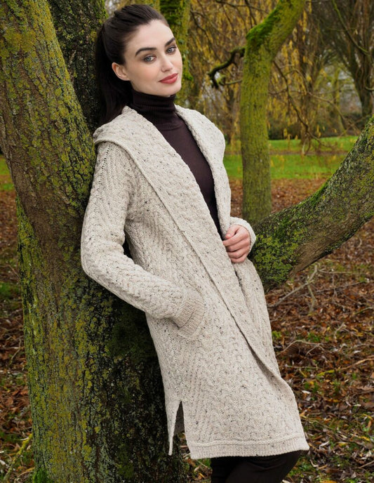 Mayo Herringbone Hooded Shawl Cardi