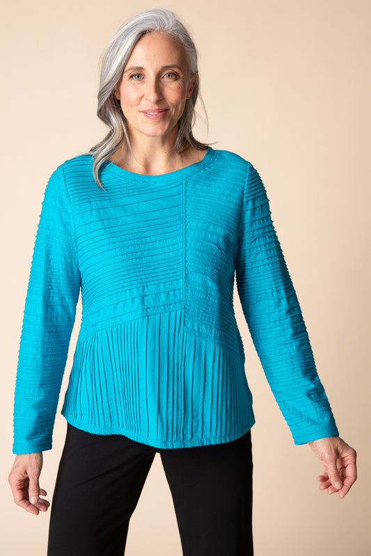 HABITAT Ripple Seamed Tee 3/4 Slv in Pacific