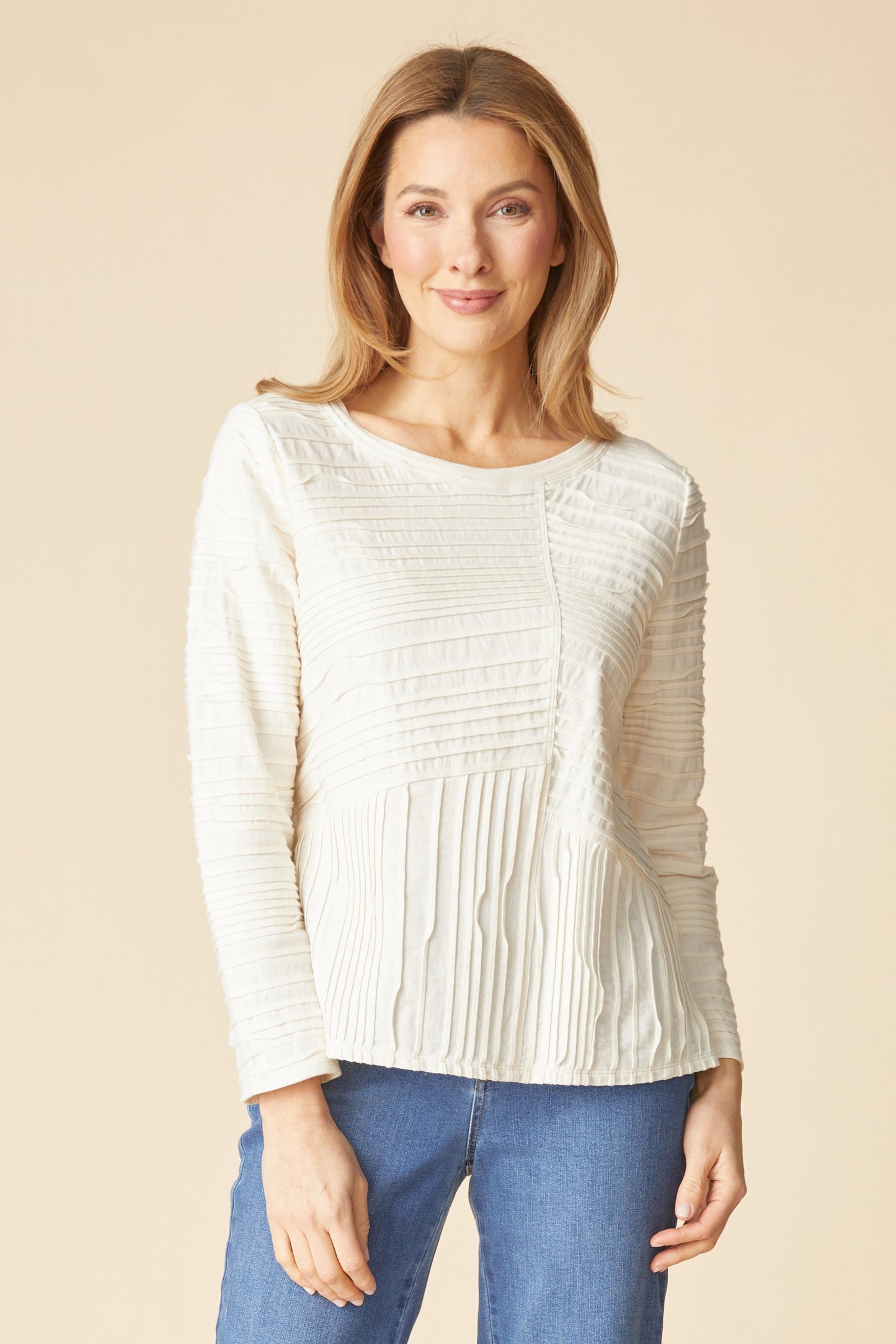 HABITAT Ripple Seamed Tee 3/4 Slv in White