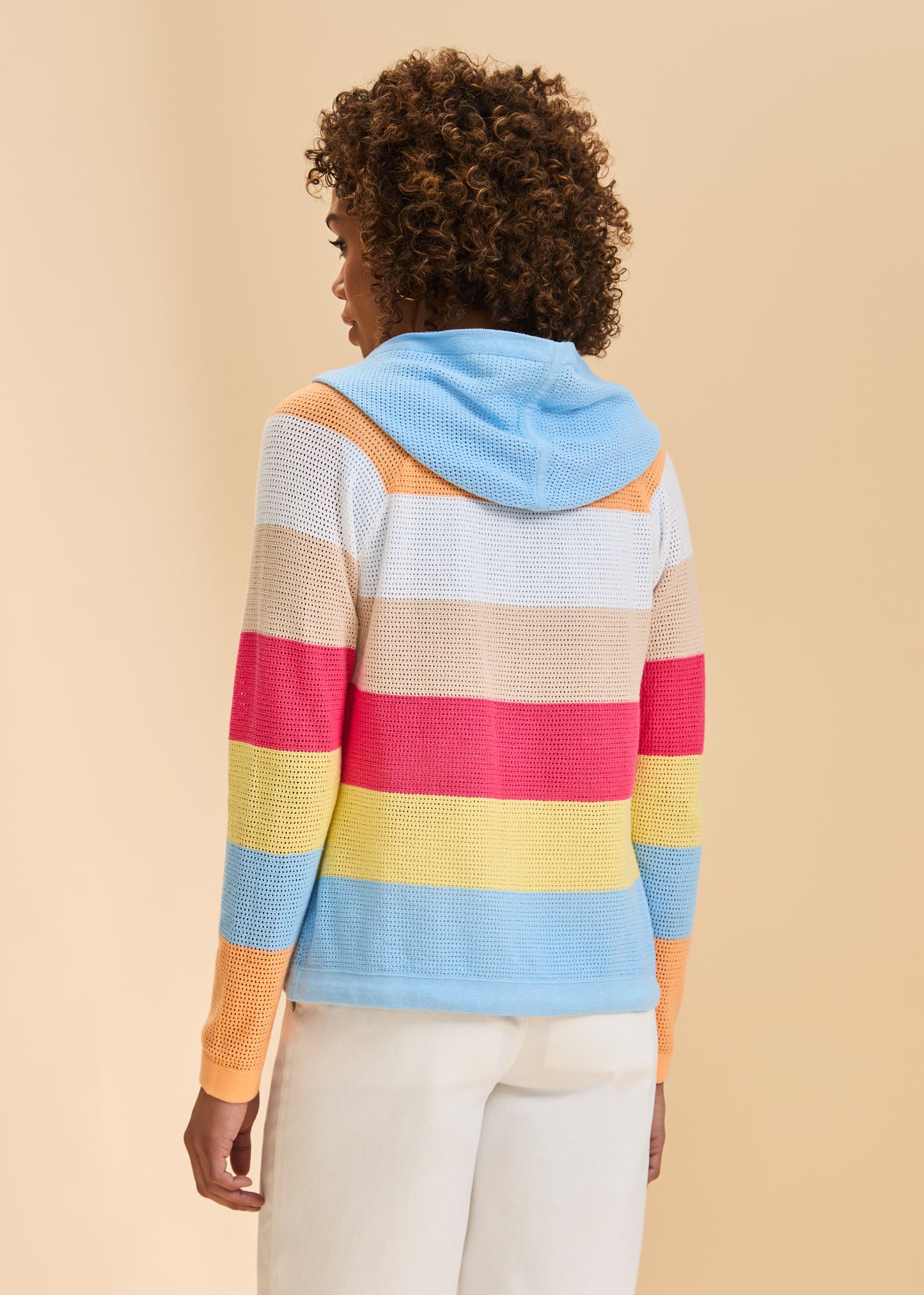 STRIPED HOODED CARDIGAN