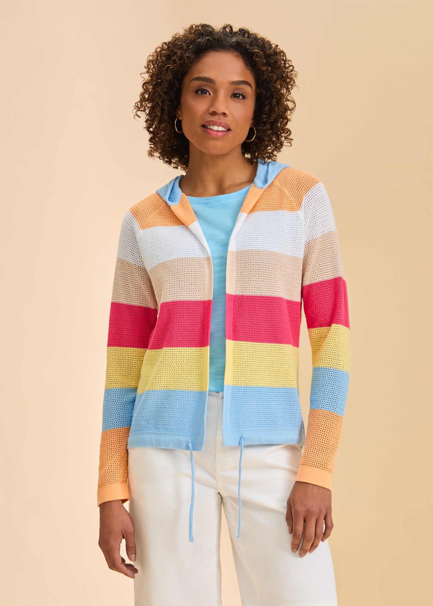 STRIPED HOODED CARDIGAN