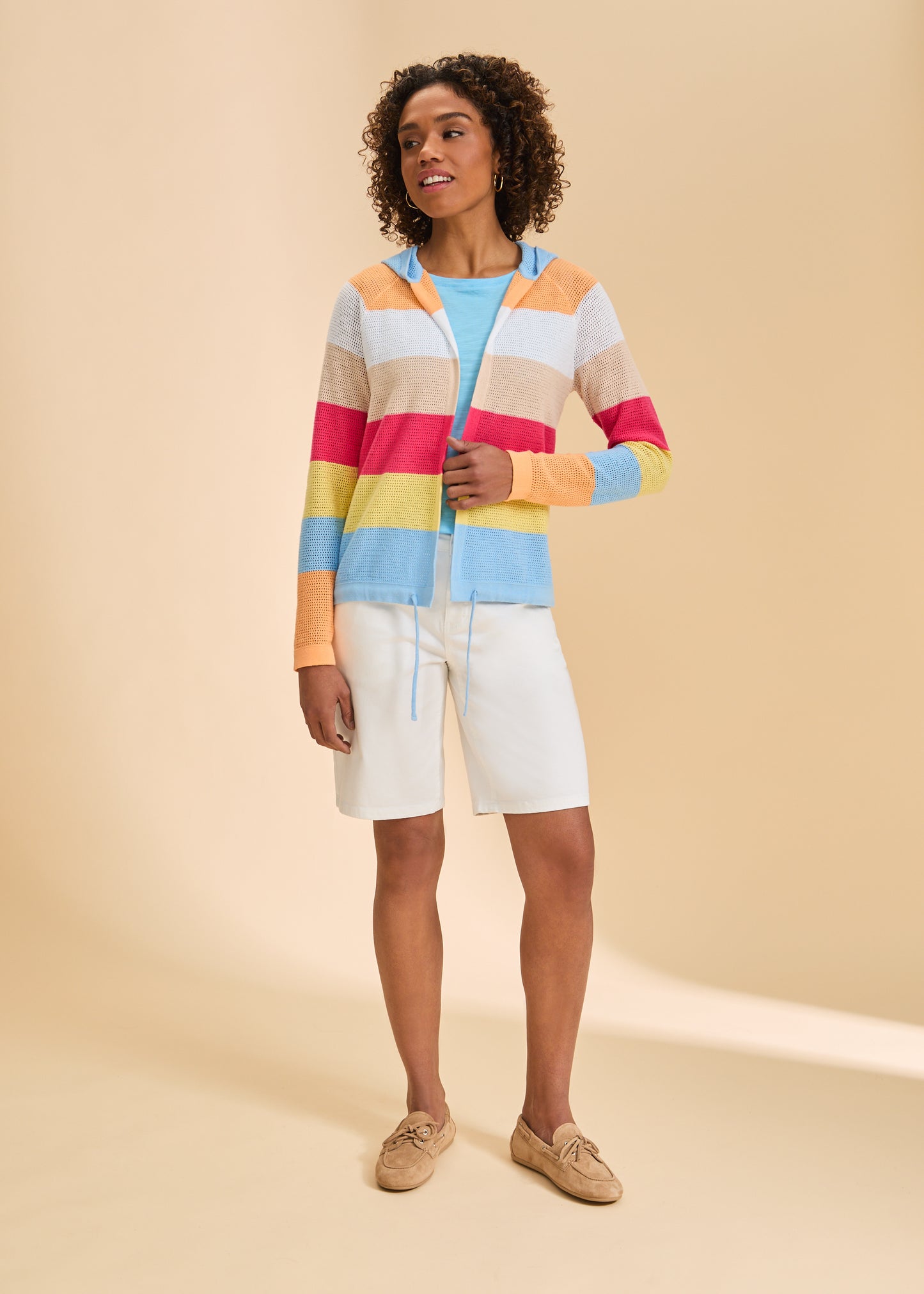 STRIPED HOODED CARDIGAN