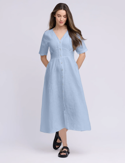 Short Sleeve Linen Dress - Suttles & Seawinds