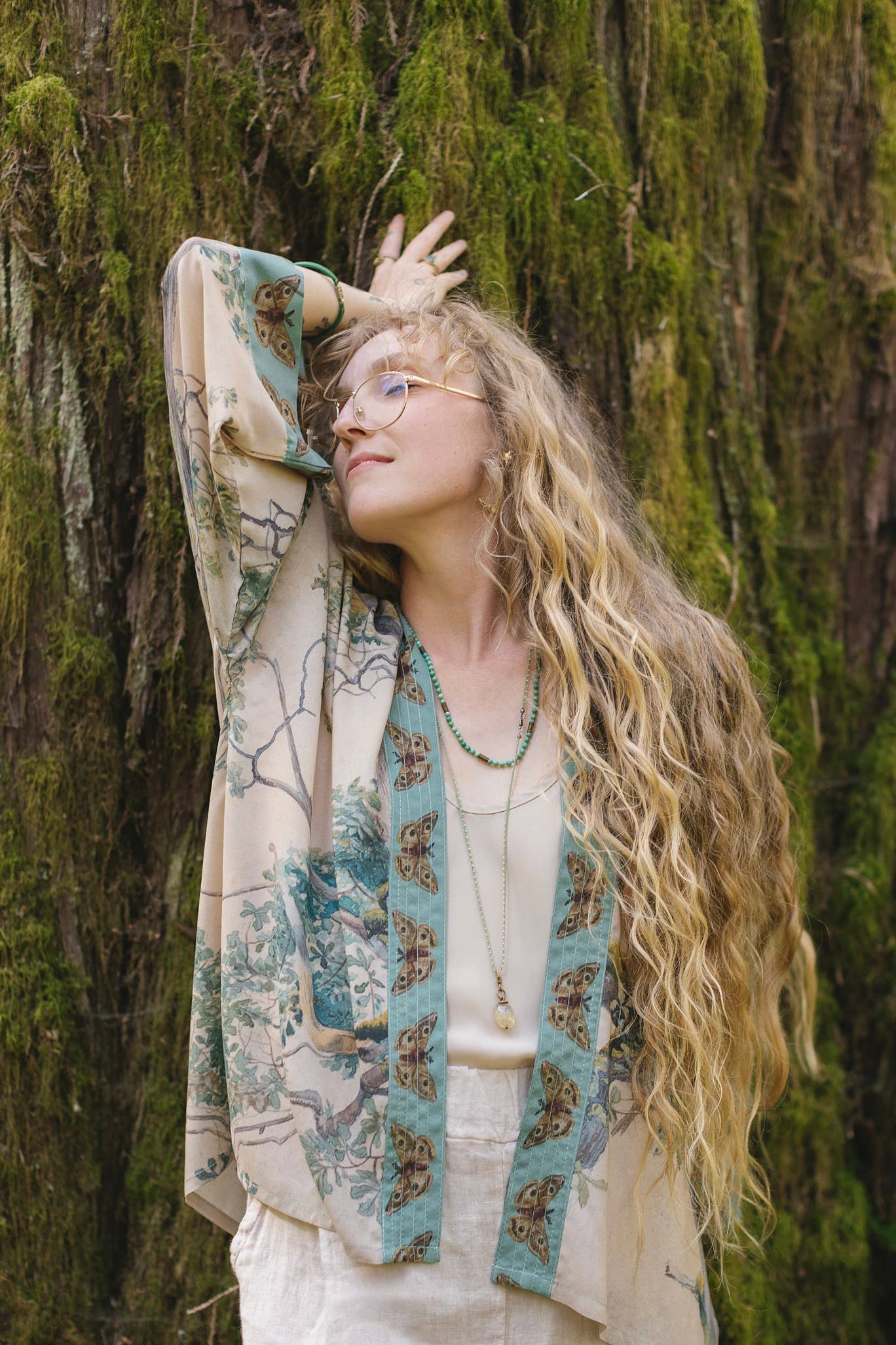 Earth & Sky Pixie Duster Cropped Kimono w/ Trees - Suttles & Seawinds