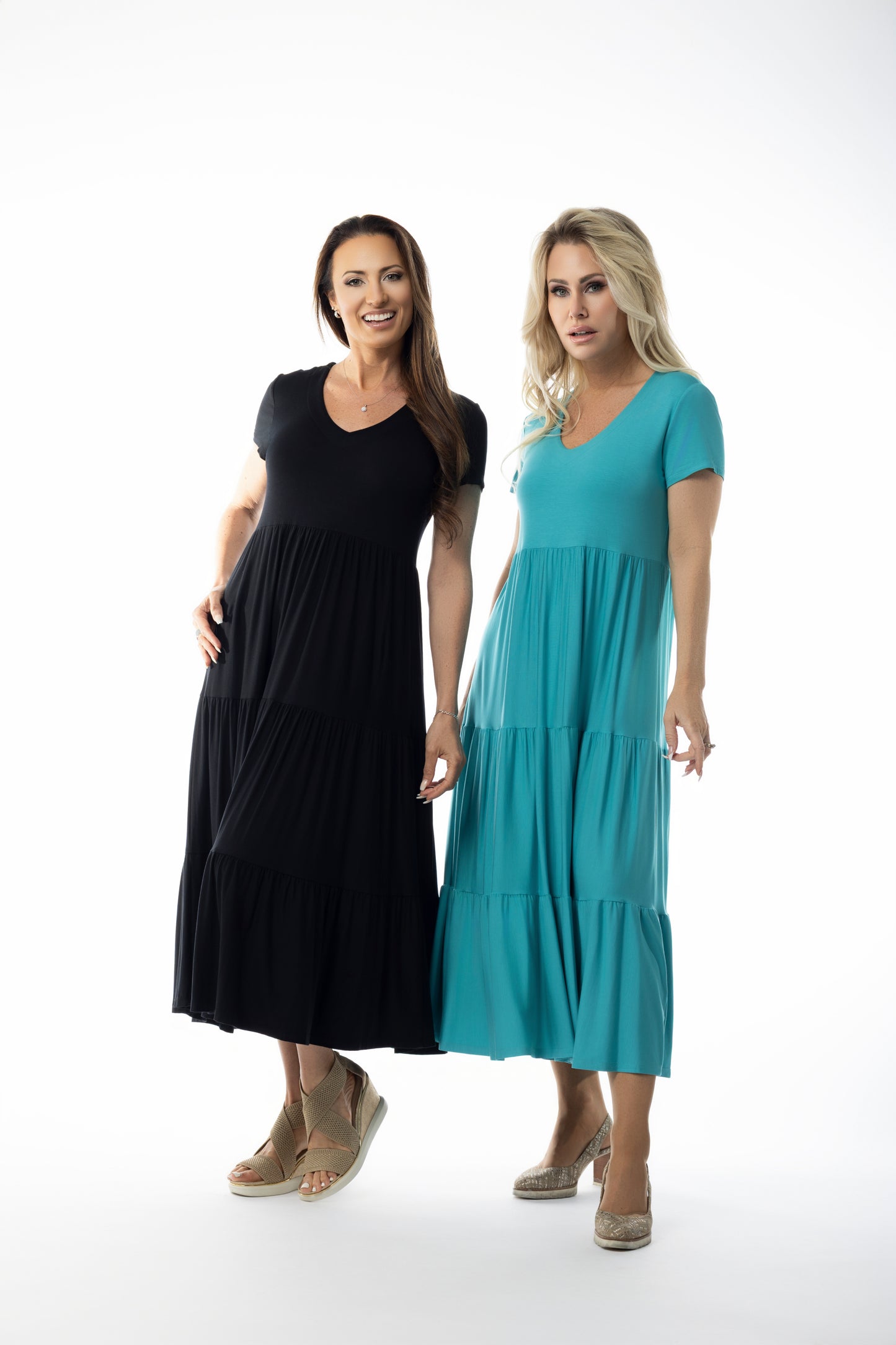 Long V-Neck Dress Tiered