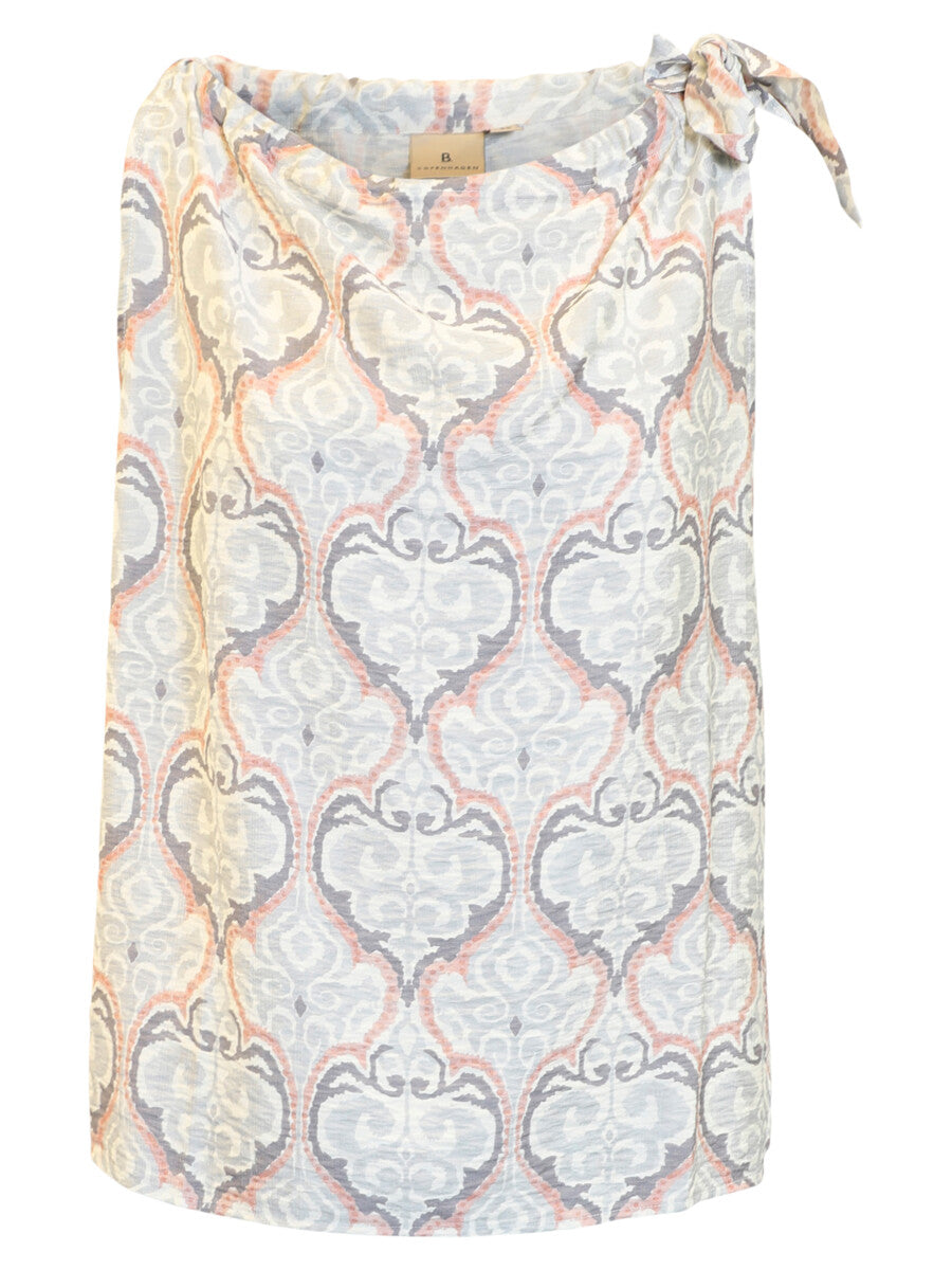 Sleeveless Print Top W/tie