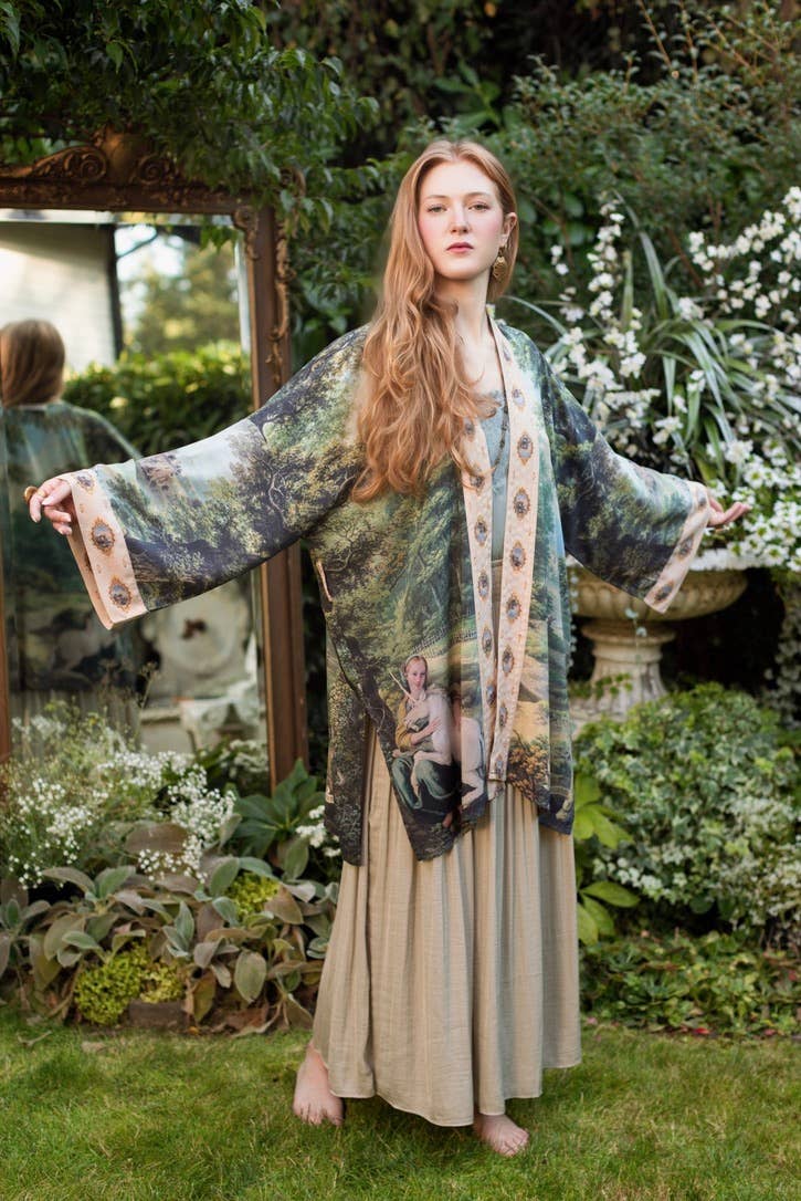 The Mythmaker Matinée Duster Kimono w/ landscape & unicorn - Suttles & Seawinds
