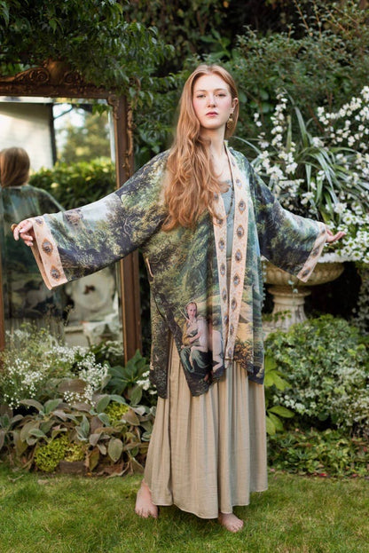 The Mythmaker Matinée Duster Kimono w/ landscape & unicorn - Suttles & Seawinds