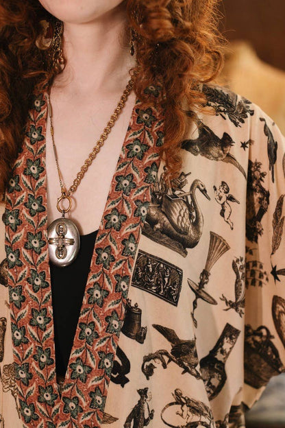 Curiosities Pixie Duster Crop Kimono w/ Whimsical Print - Suttles & Seawinds