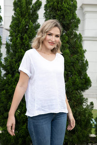 OFV - BREEZY LINEN V NECK TEE TOP