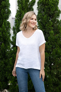 OFV - BREEZY LINEN V NECK TEE TOP