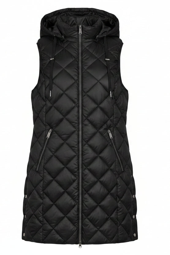 Long Diamond Quilted Hooded Vest