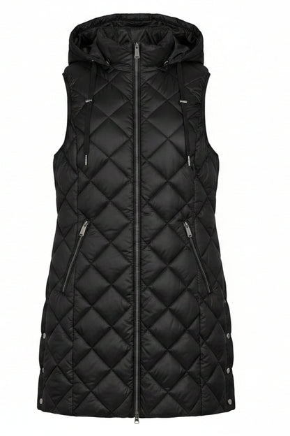 Long Diamond Quilted Hooded Vest