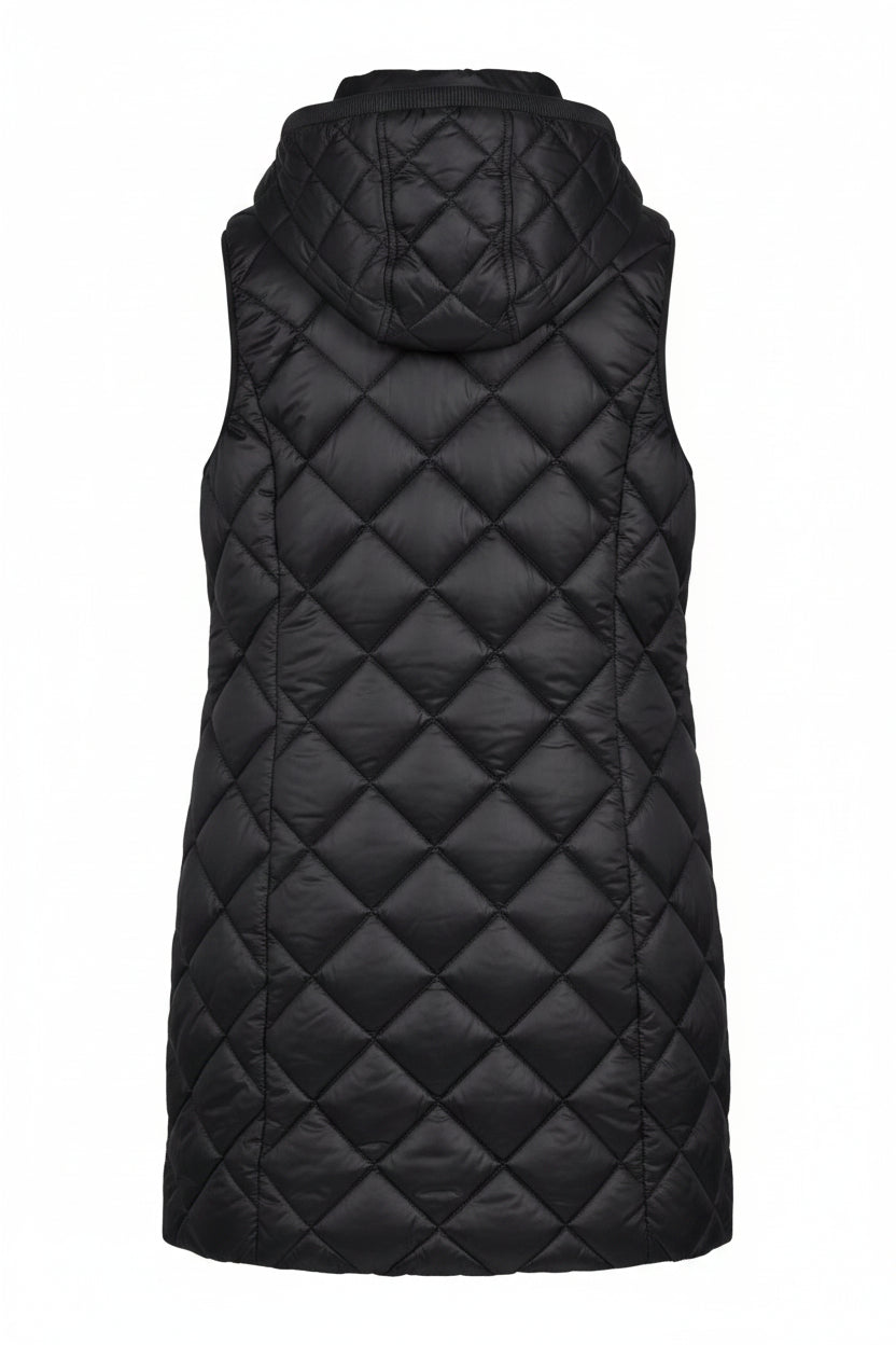 Long Diamond Quilted Hooded Vest
